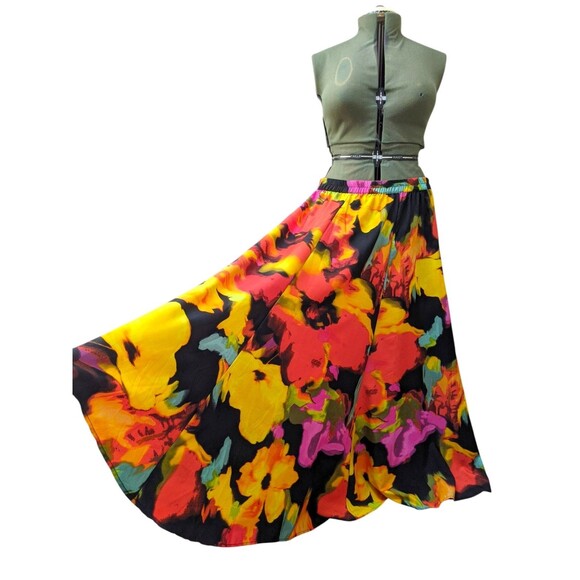 Moon Orchid Floral Maxi Skirt Sz 2X Elastic Waist Colorful Pockets Lightweight - Picture 2 of 9